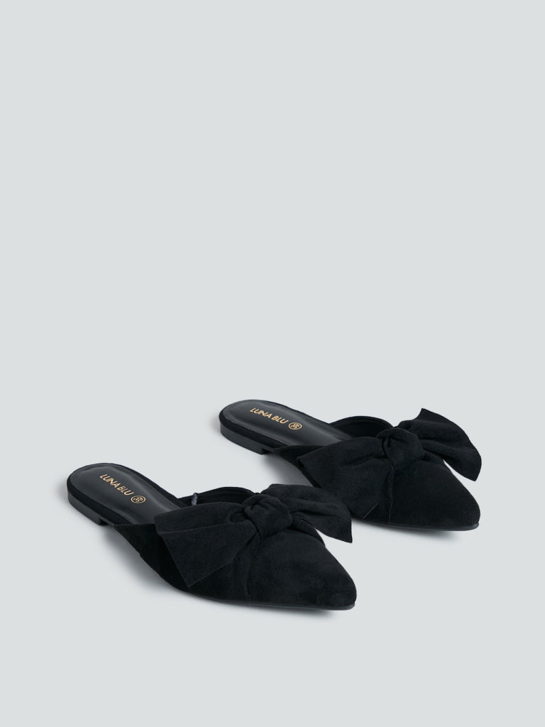 LUNA BLU Black Bow-Detailed Mules